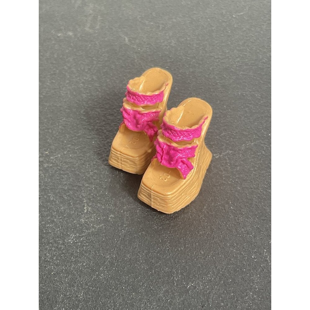 Barbie Doll Pink & Tan Wedge Sandals Miniature Shoes